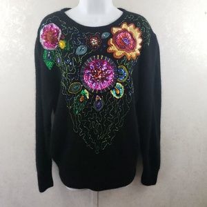 Cedars Silk Floral Sequin & Beaded Sweater